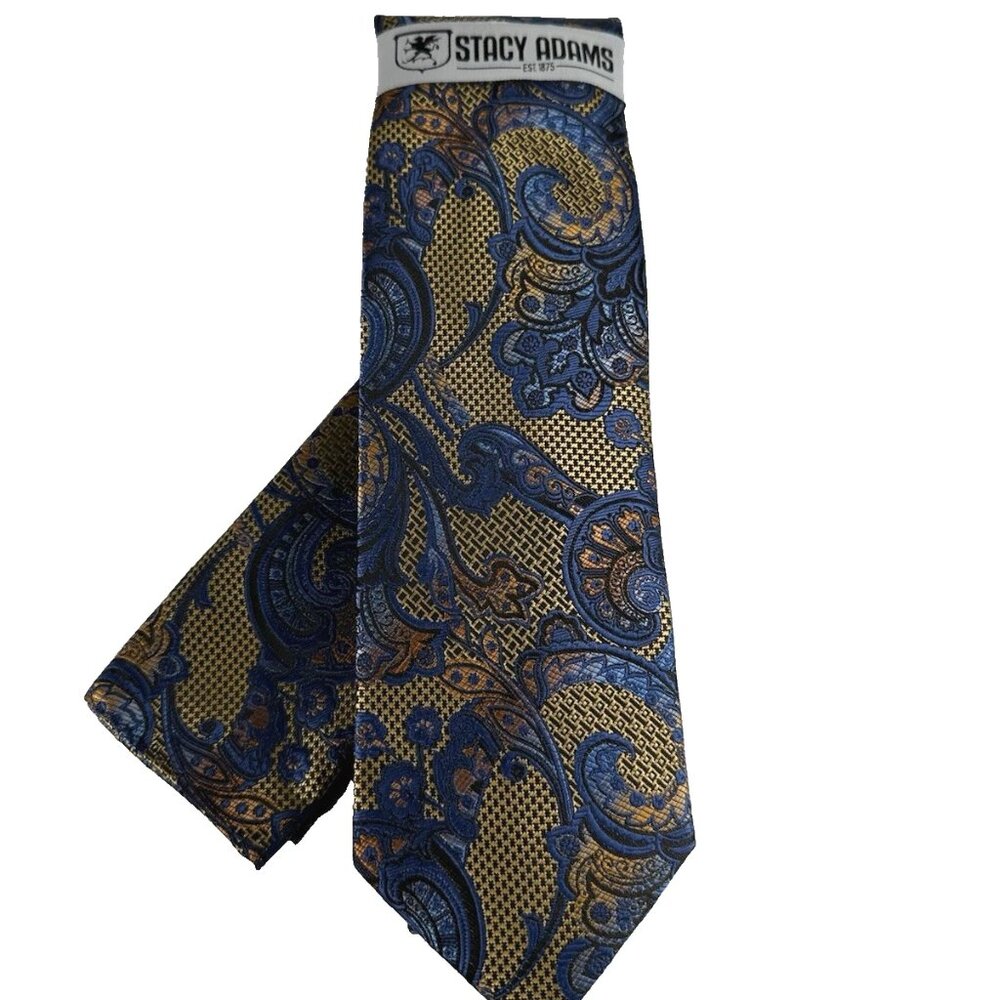 Stacy Adams Men Tie Hanky Champagne Navy Royal Powder Blue Handmade 3.25" Wide